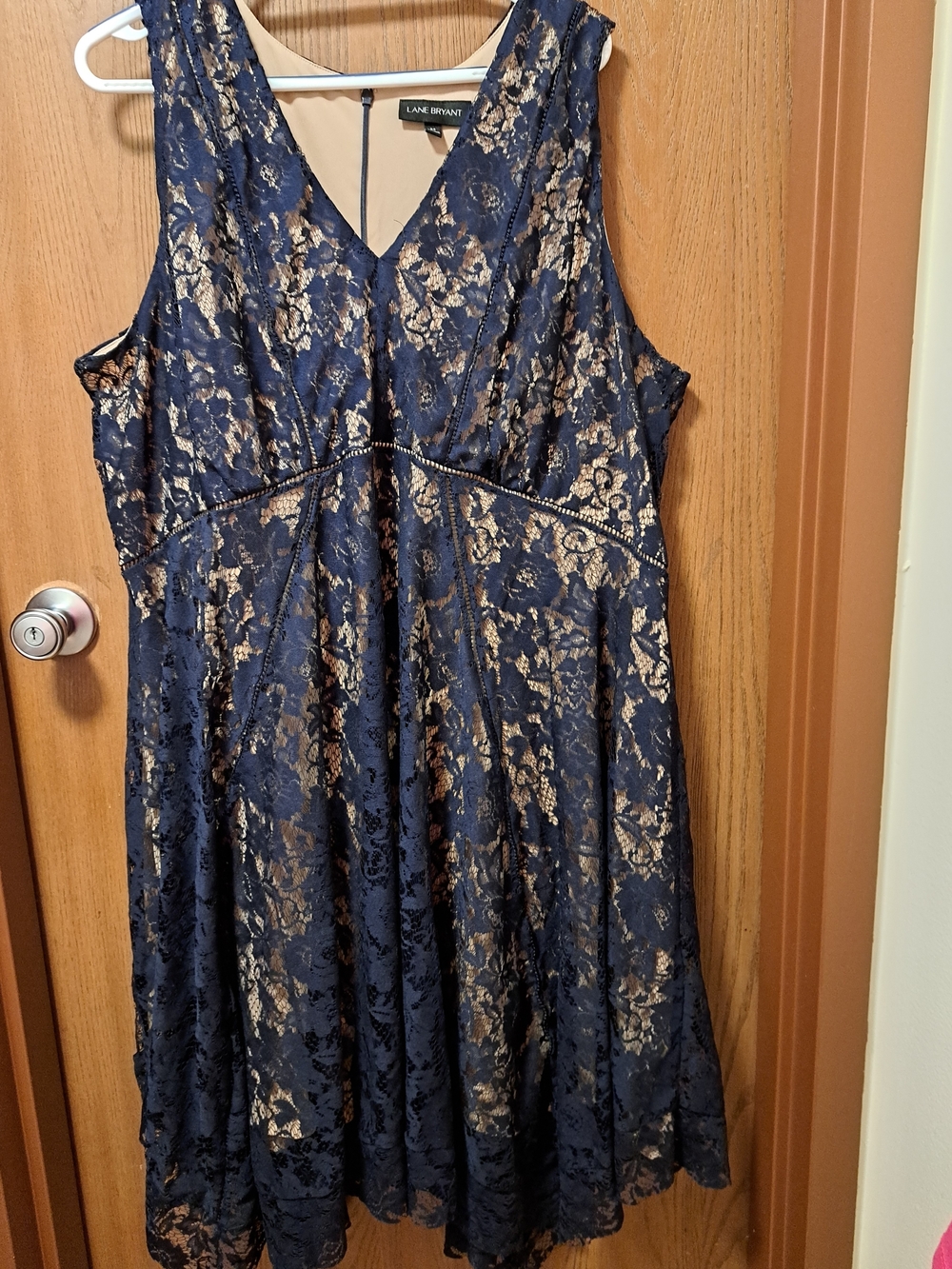 Lane Bryant Navy and Nude Lace V-Neck Fit & Flare Midi Dress
